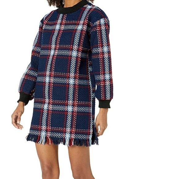 NWOT J.O.A Women's Fringed Plaid Shift DRESS Medium - Picture 9 of 12